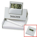 Metal LCD Alarm Clock with Pen/ Business Card & Memo Holder